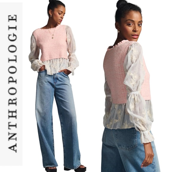 NWT Anthropologie Pink Layered Sweater Vest Blouse xxs - Picture 2 of 14